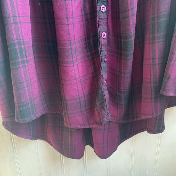 Torrid Purple Black Plaid V neck Shirred Balloon Sleeve Tunic Grunge Milly - 3 - Picture 8 of 13